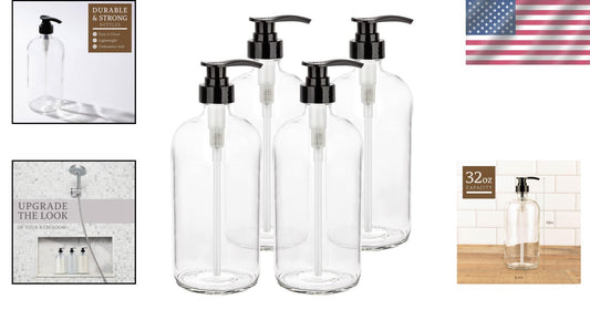 Durable 32 oz Flint Glass Pump Dispenser - Reusable Shampoo Bottle Solution