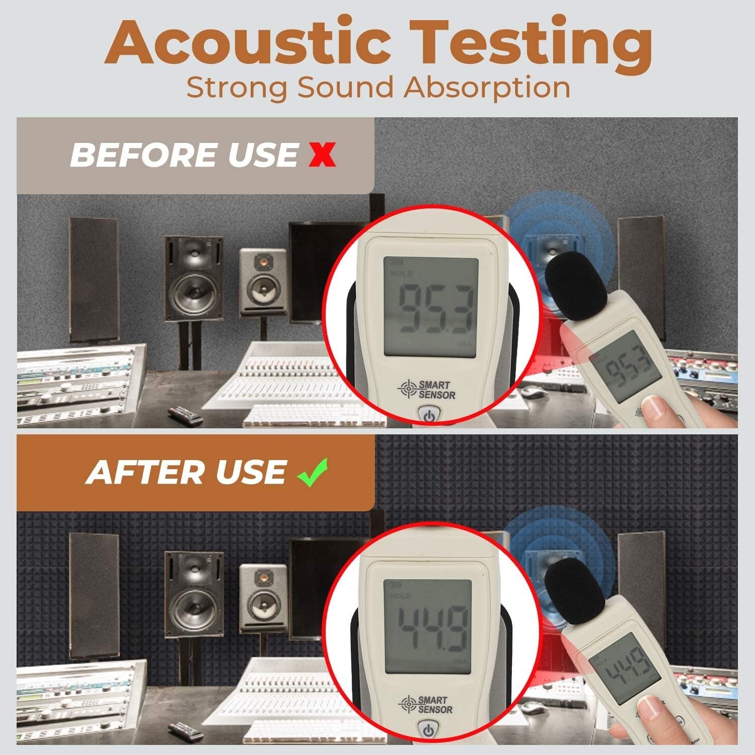 High Density 12x12x2 Acoustic Foam Pyramid Panels - 24 Pack with Easy Install