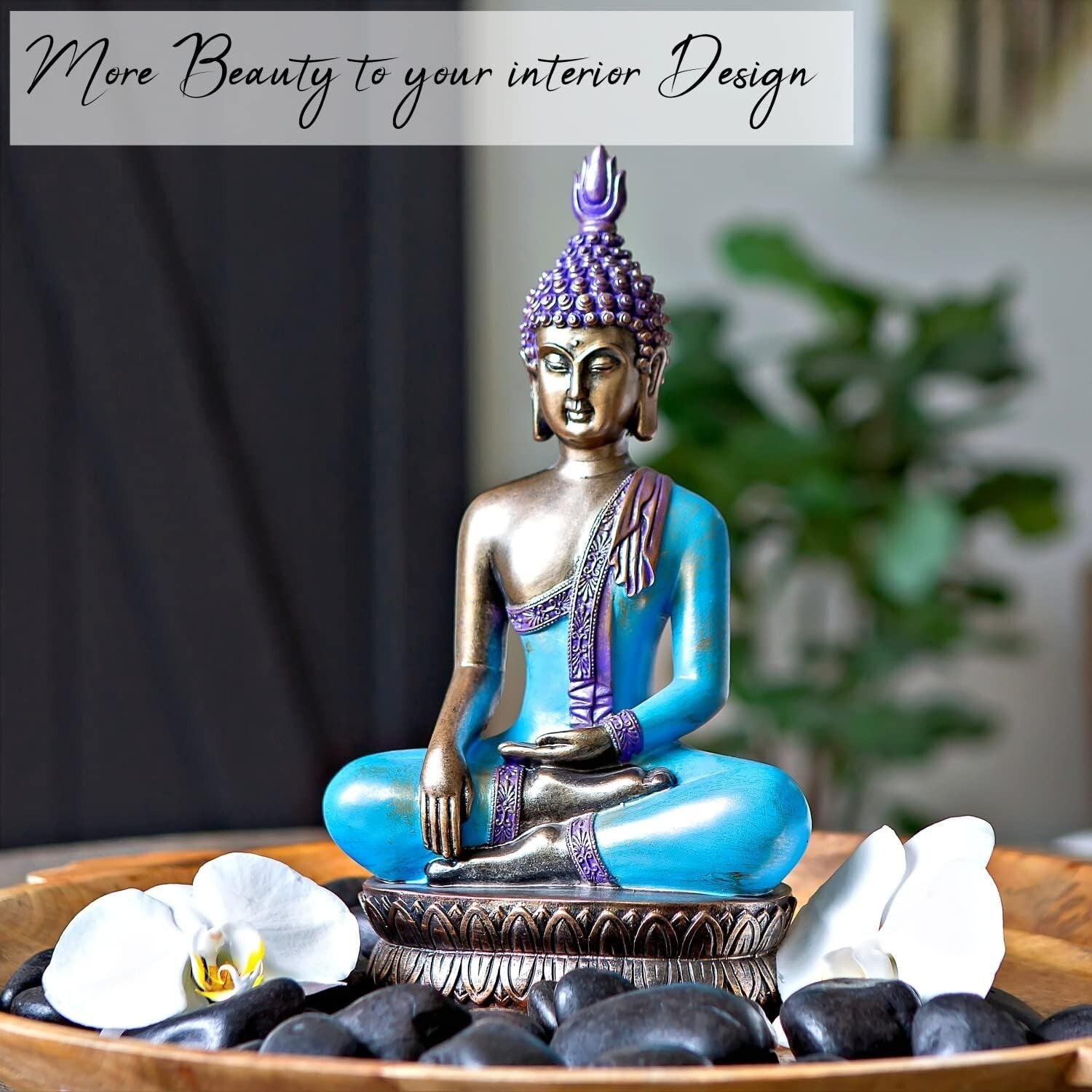 Gift-Ready 12.5" Buddha Statue - Unique Meditation Decor in Sea Blue & Purple
