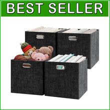 Load image into Gallery viewer, Modern Black Foldable Storage Cubes 4-Pack - 13x13x13 Bins for Home Organization