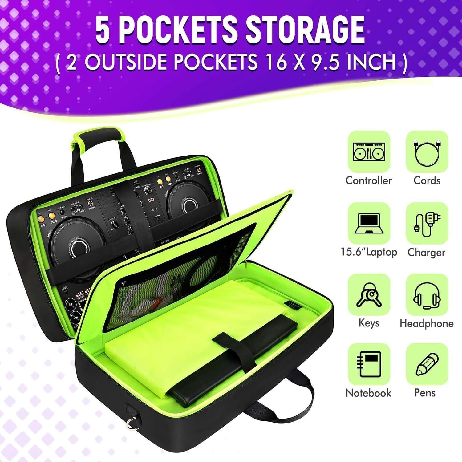 Elegant DJ Controller Case with 5 Pockets for Optimal Organization - 21.5"x11.8"