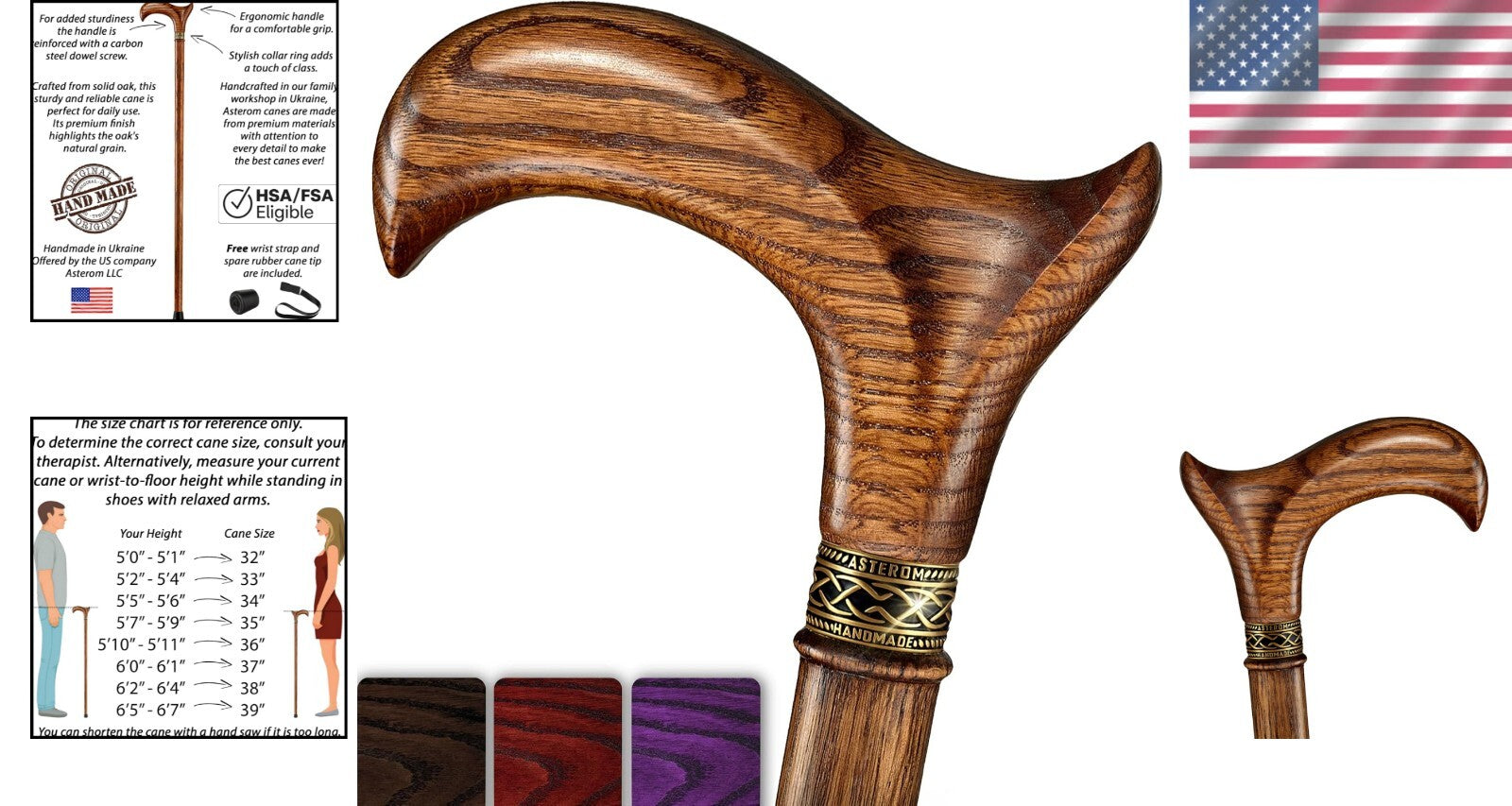 Fashionable 33-Inch Wooden Cane - Handmade Ergonomic Design for Every Lifestyle