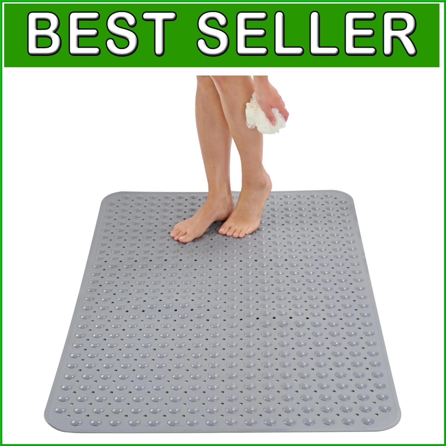 47" x 32" Heavyweight Non-Slip Shower Mat with Suction Cups & Easy Drainage