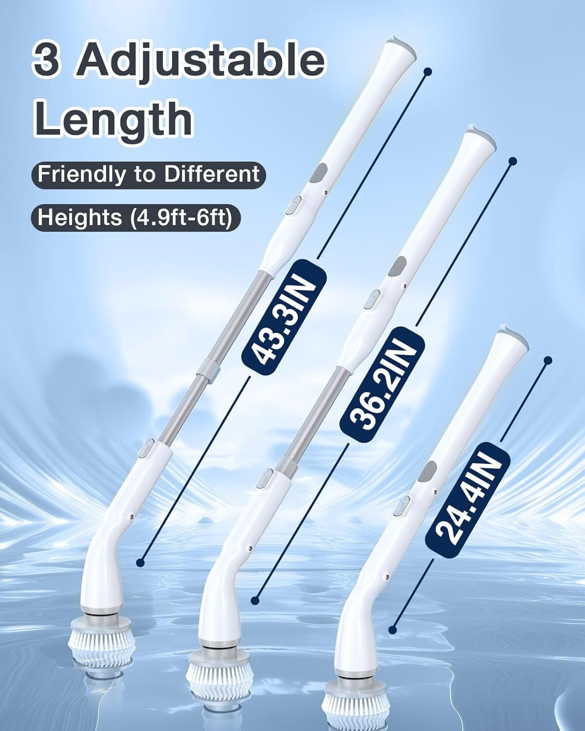 High-Speed 380 RPM Electric Spin Scrubber with 4 Brush Heads for All Surfaces