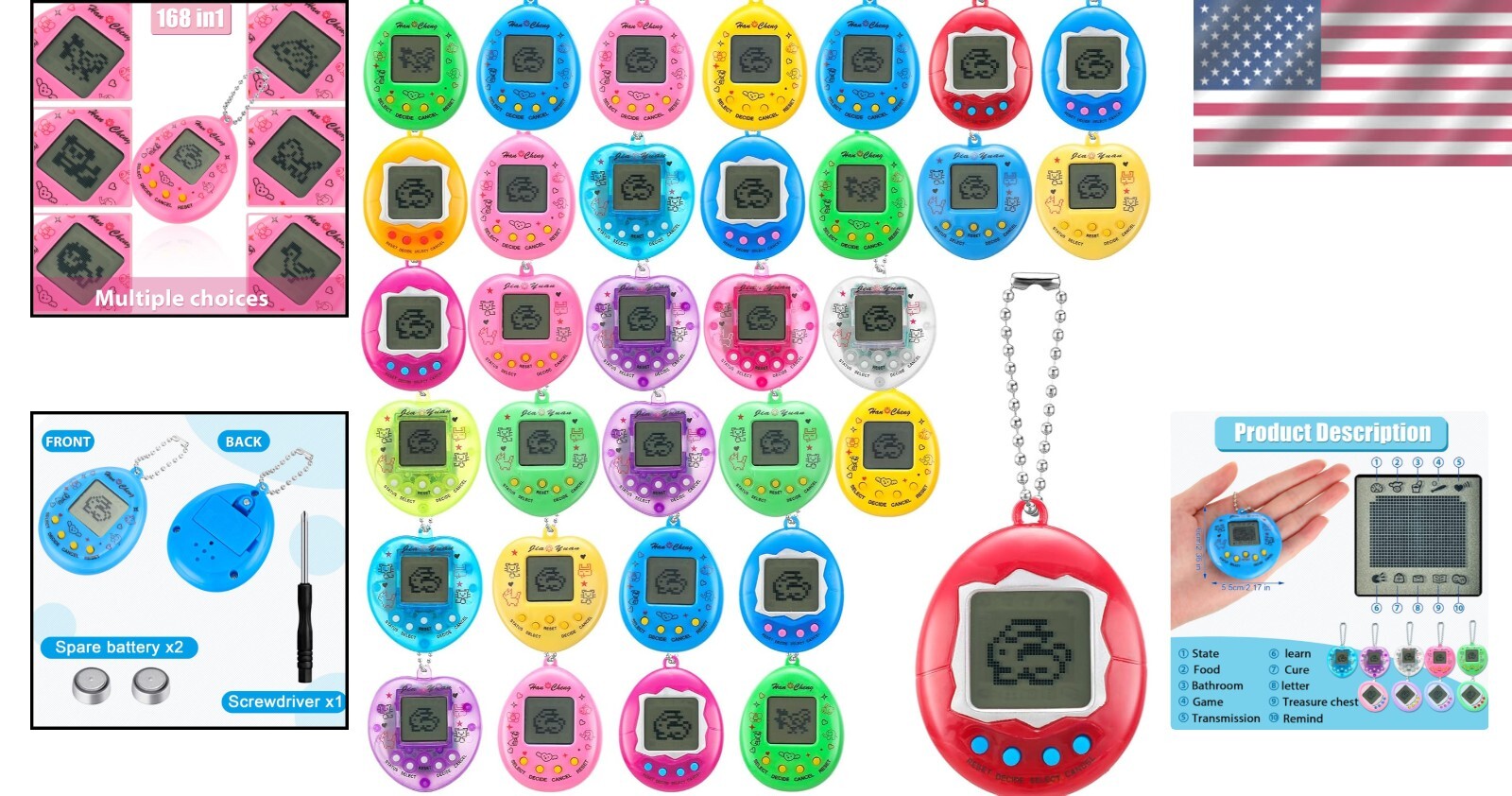 Nostalgic 90s Digital Pet Toy Set - 36 Keychain Games for Kids & Adults