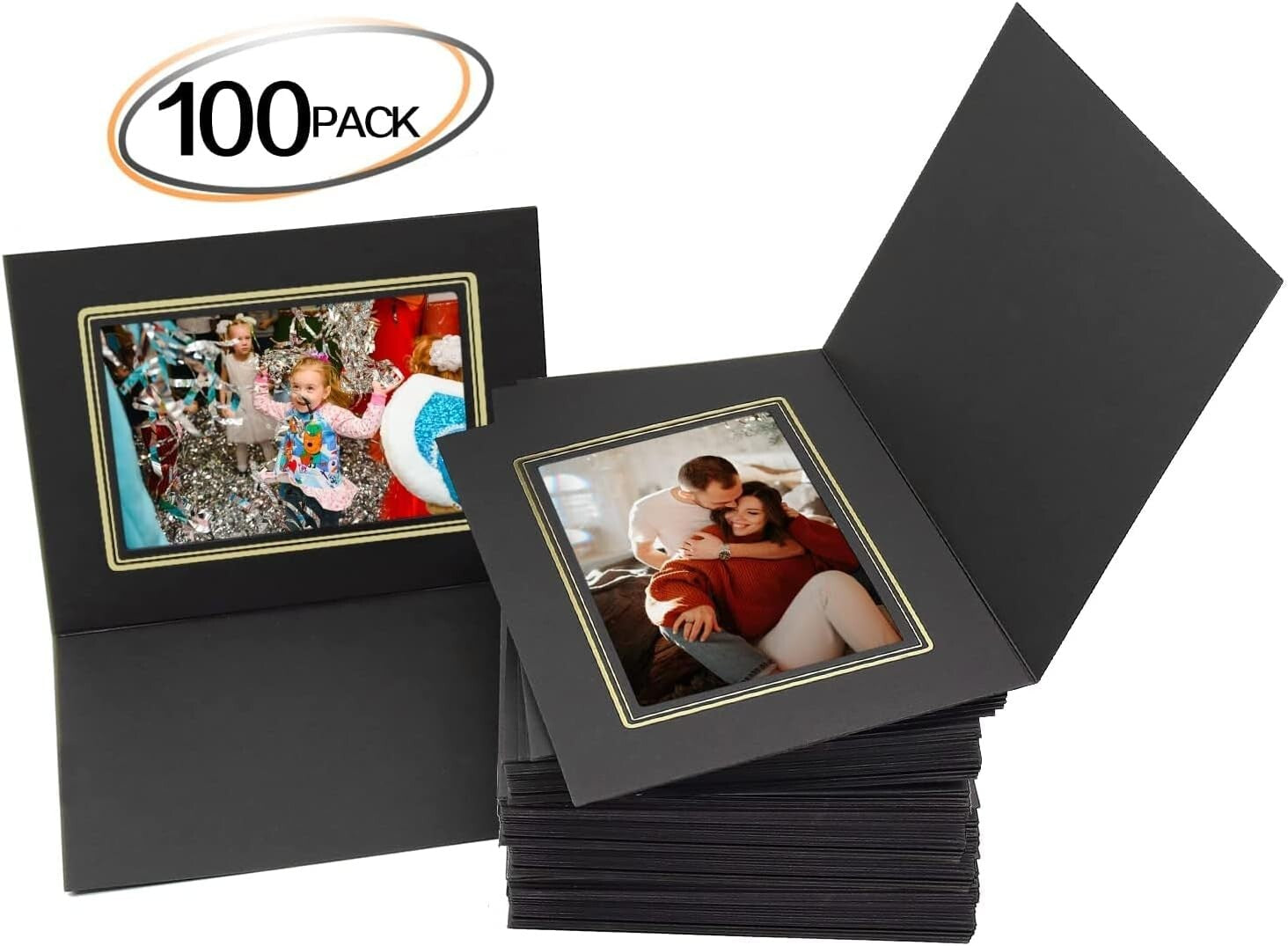 Versatile Black 4x6 Photo Folders with Gold Lining - 100 Pack for Celebrations
