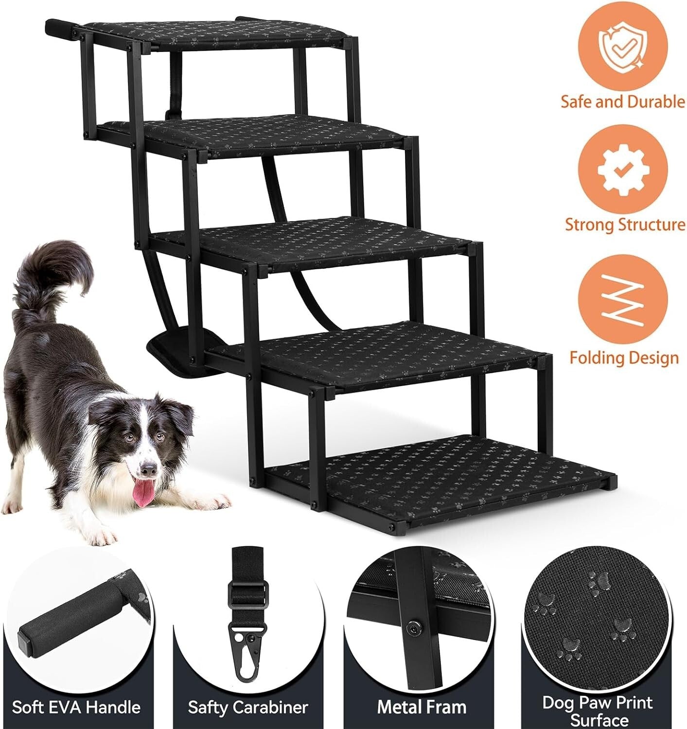 Foldable Dog Stairs with Non-Slip Surface – Supports Large Dogs Up to 200 Lbs