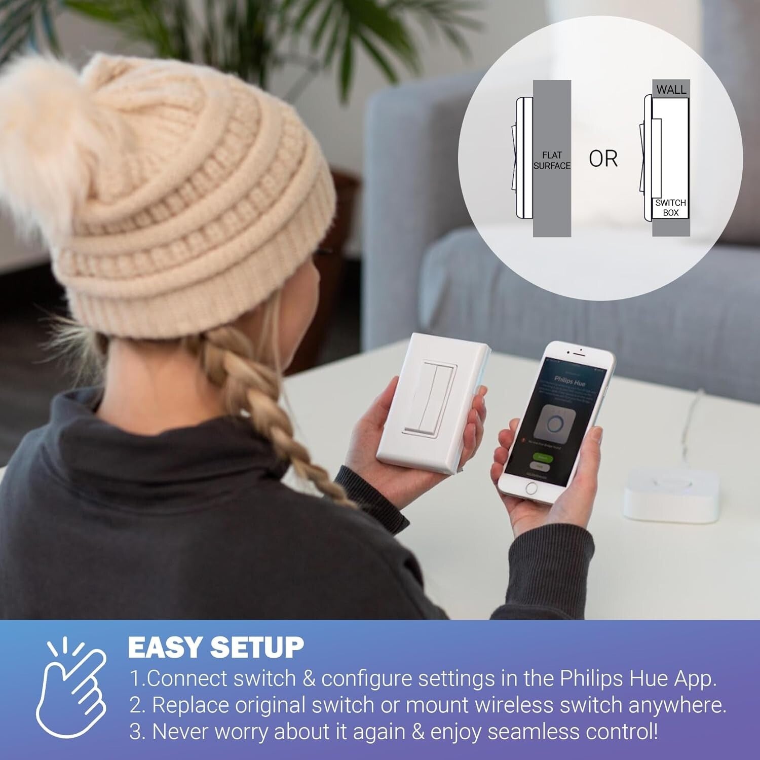 Customizable Philips Hue Battery-Free Dimming Switch - 3 Pack, Variety of Colors