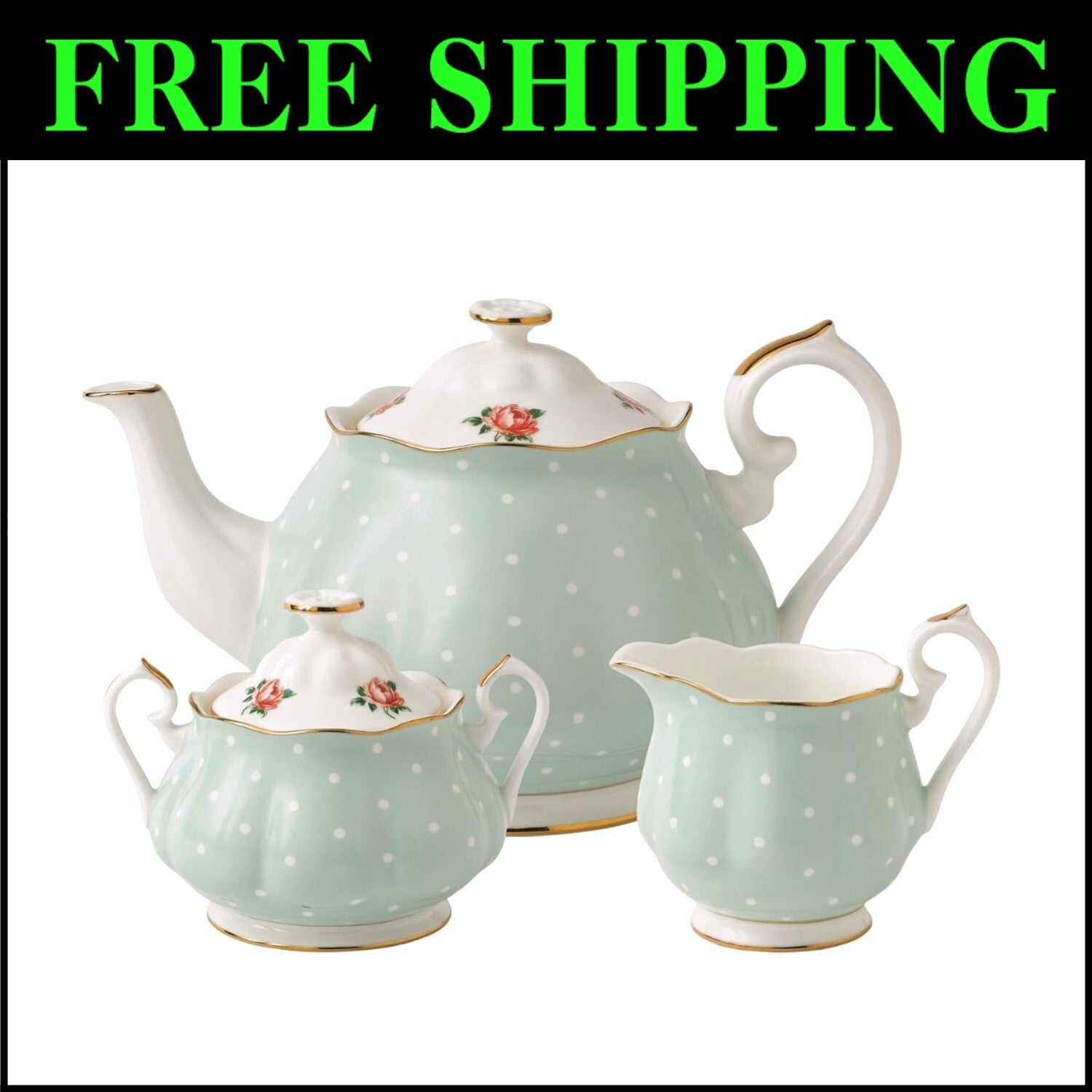Polka Rose Afternoon Tea Set - Dishwasher Safe Bone China with Presentation Box