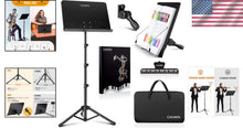 Load image into Gallery viewer, Black Alloy Steel Music Stand with Tiltable Tray - Perfect for Musicians