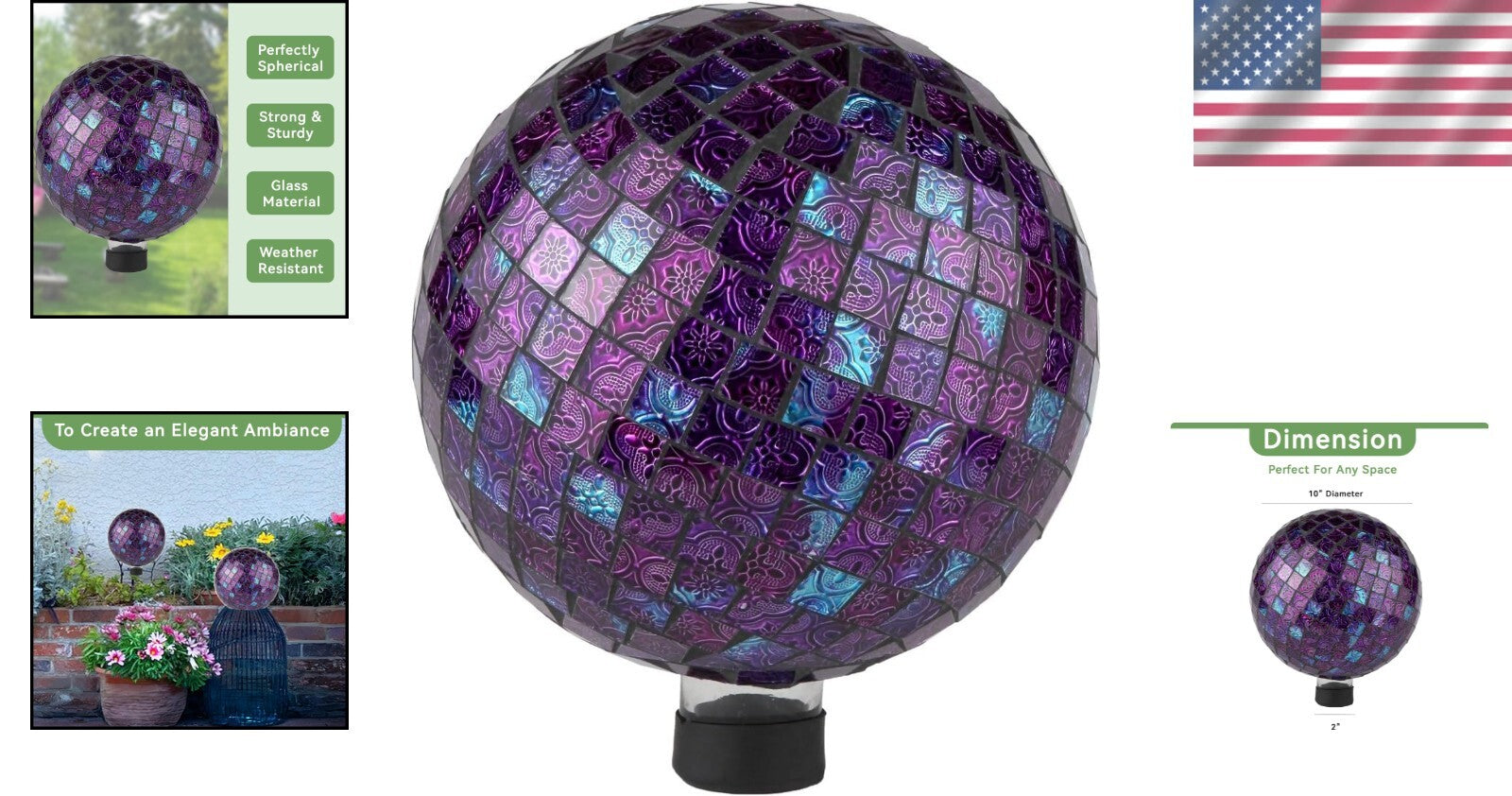 Enchanting Mosaic Gazing Ball - Holographic 10” Centerpiece for Outdoor Beauty