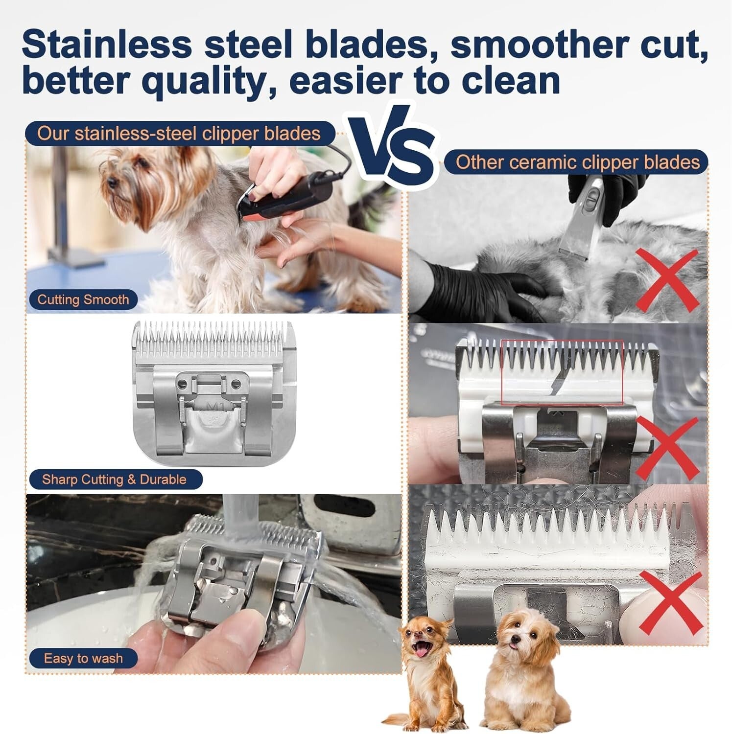 Efficient Detachable Clipper Blades for Dog Grooming - Rust-Resistant & Sharp