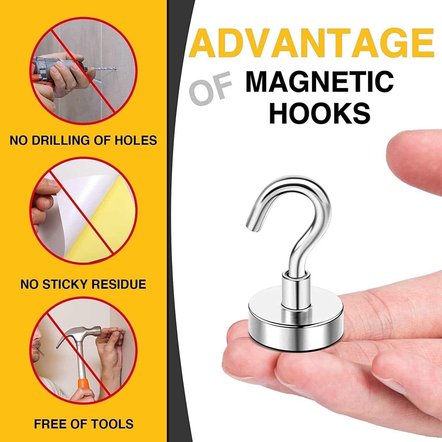 100 Pack Heavy-Duty Neodymium Magnetic Hooks - Rust-Resistant & Versatile