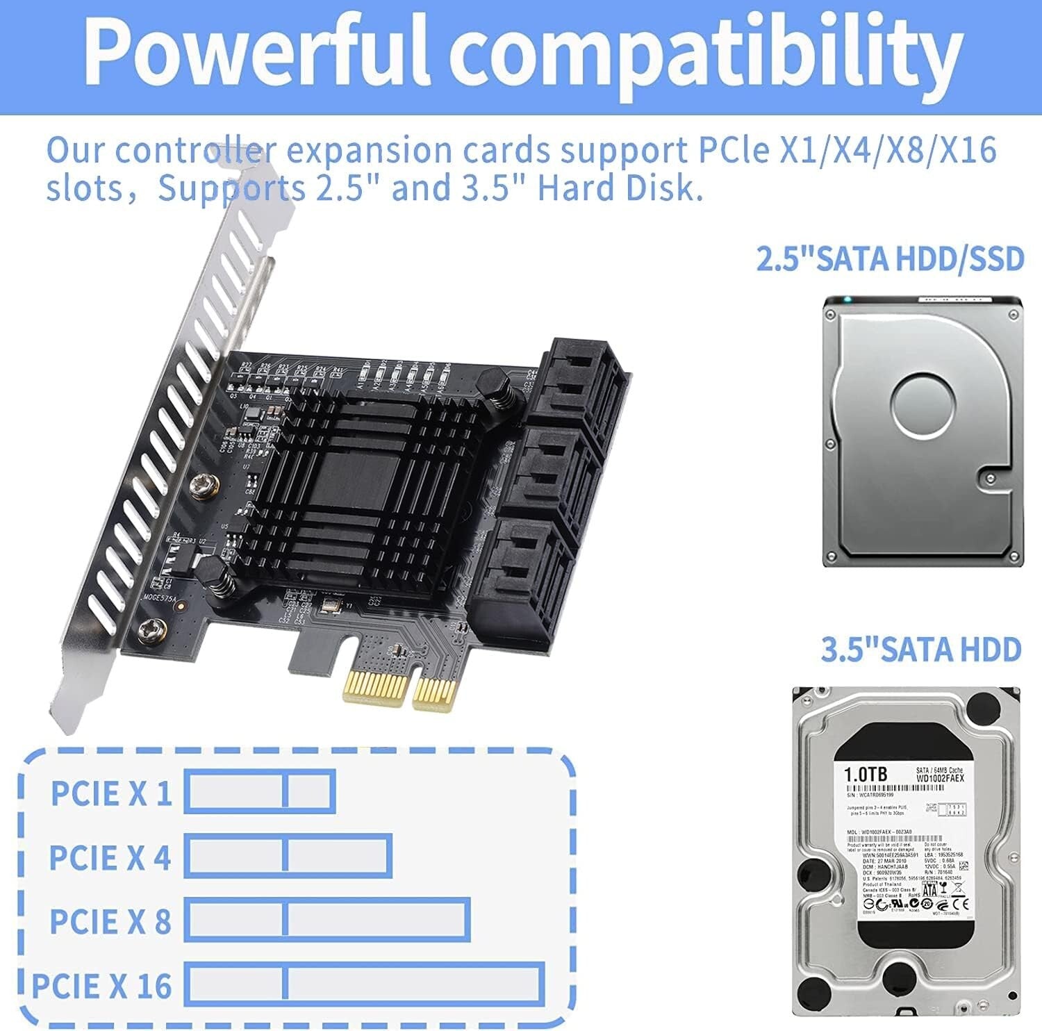Aluminum Heatsink PCI-E X1 to SATA 3.0 6-Port Controller - Reliable Performance
