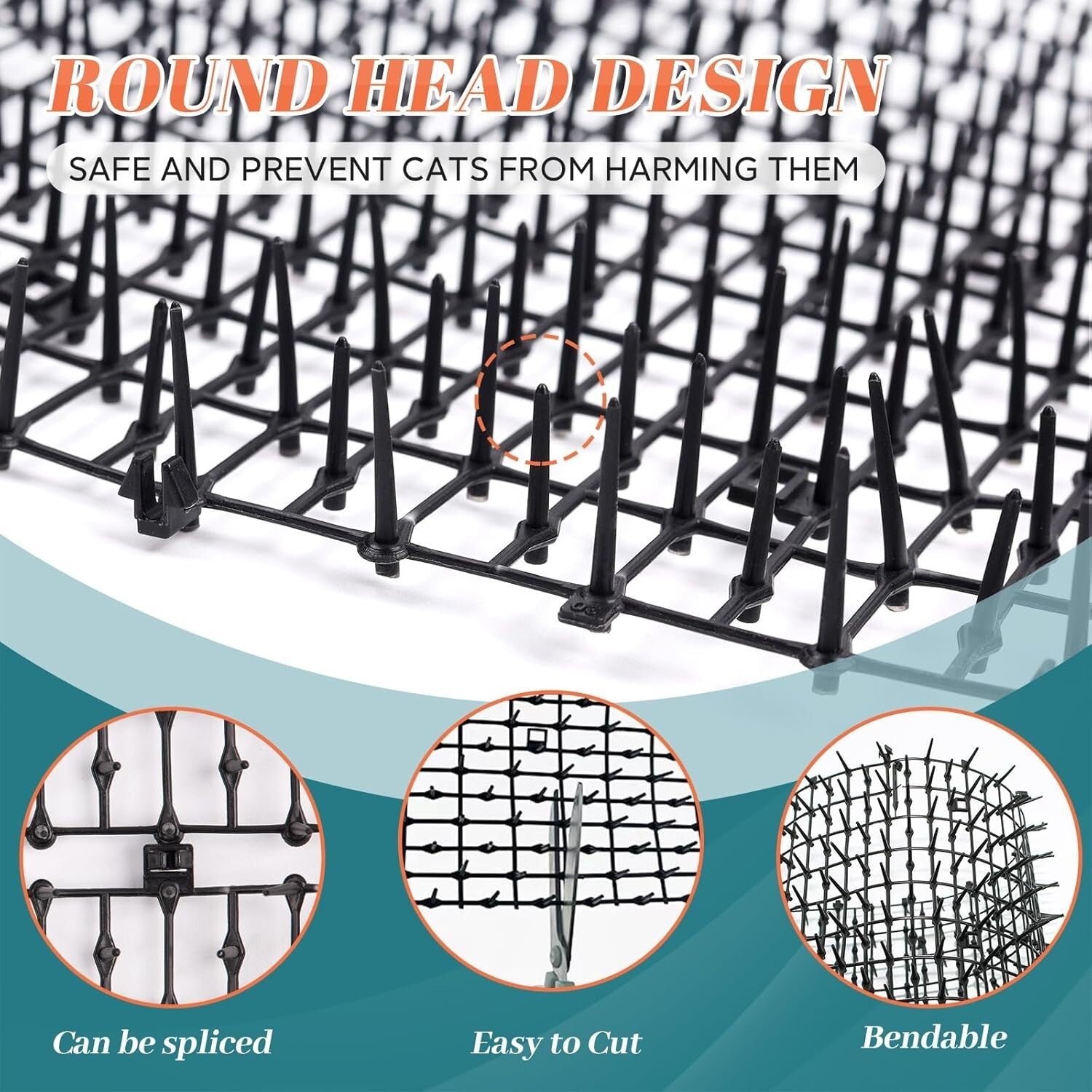 2-Piece 6.5ft Humane Cat Mat - Effective Spike Deterrent for Gardens & Surfaces