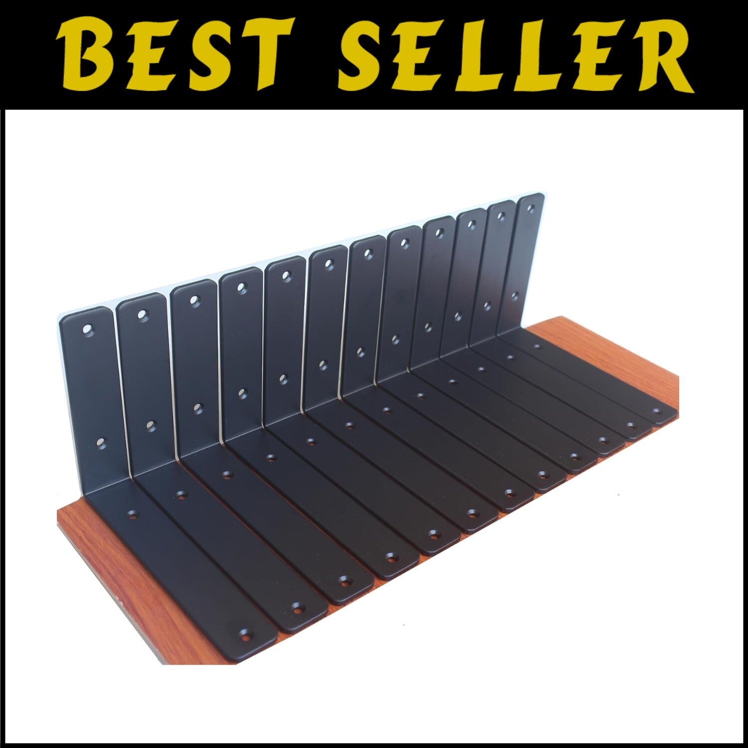 12 Pack Heavy-Duty Black Steel Shelf Brackets - 8"x6" for Sturdy Support