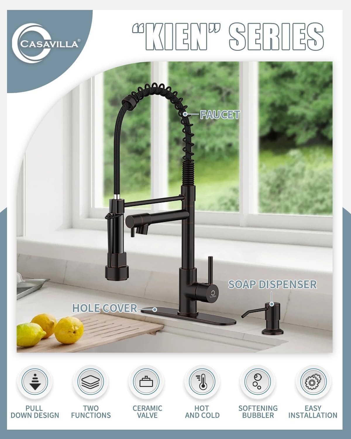 Elegant Oil Rubbed Bronze Kitchen Faucet with Soap Dispenser & Pull Down Sprayer