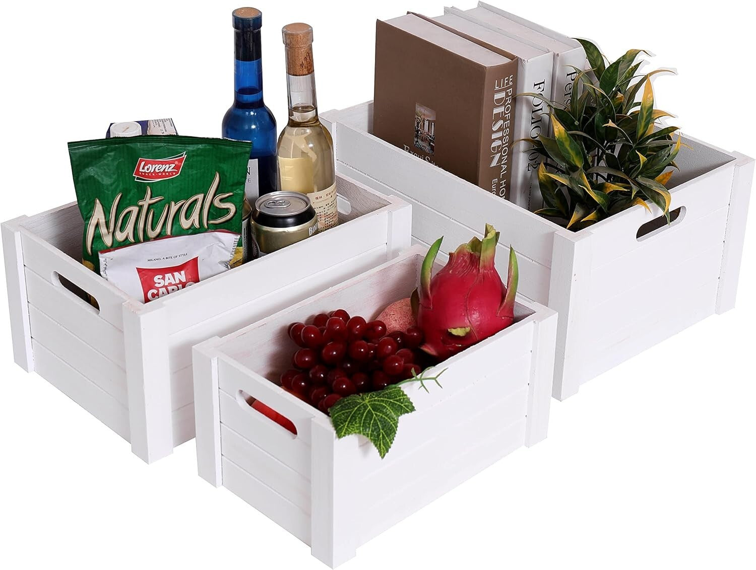 Extra Large Nesting Wooden Crates in Modern White – Decorative Storage Set