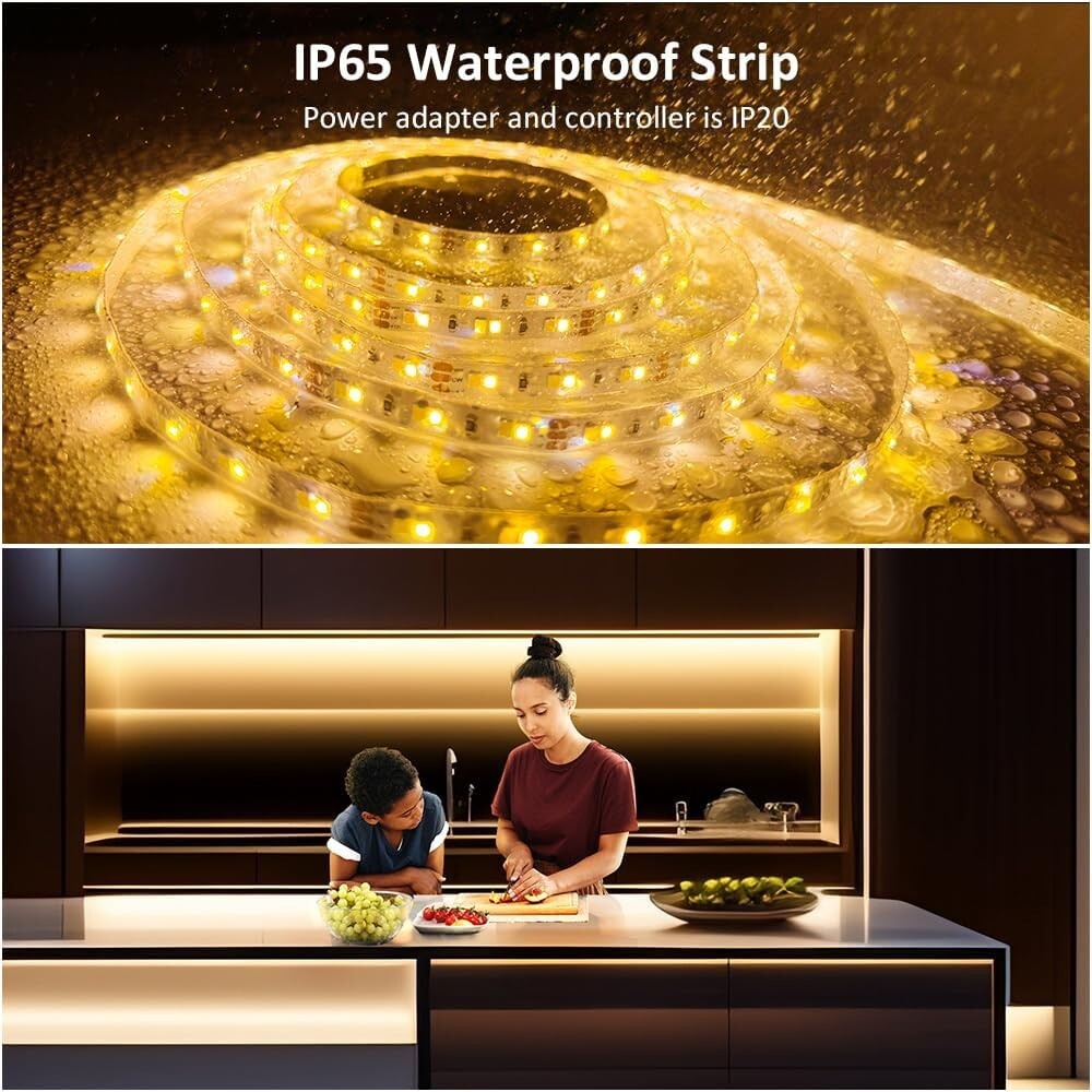 40ft Waterproof Dimmable Tunable White LED Strip Lights with RF Remote Control