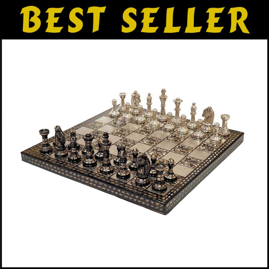 Artisan 12" x 12" Brass Chess Board with Durable Wooden Base & 100% Brass Pieces