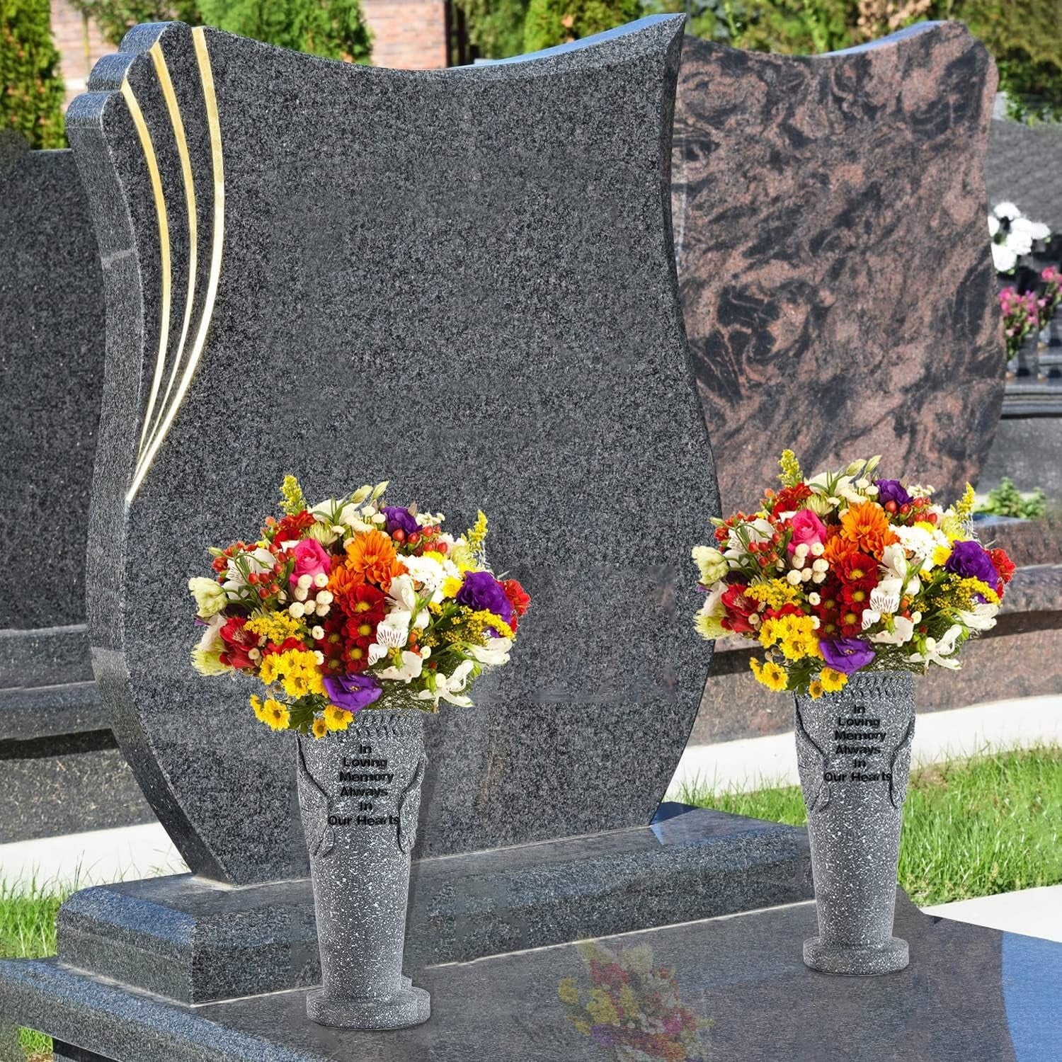 Memorable Cemetery Vases Set with Angel Wings - Weatherproof & Elegant Design