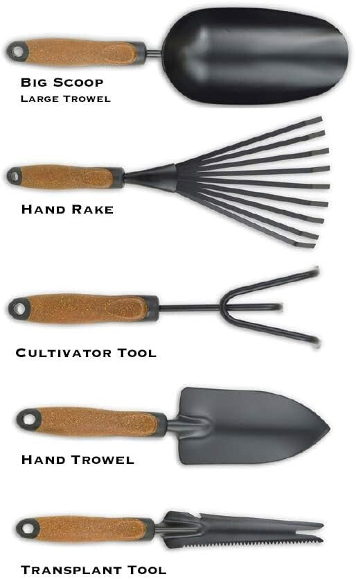 Complete 5-Piece Gardening Tool Kit: Heavy-Duty Steel with Comfort Cork Handles
