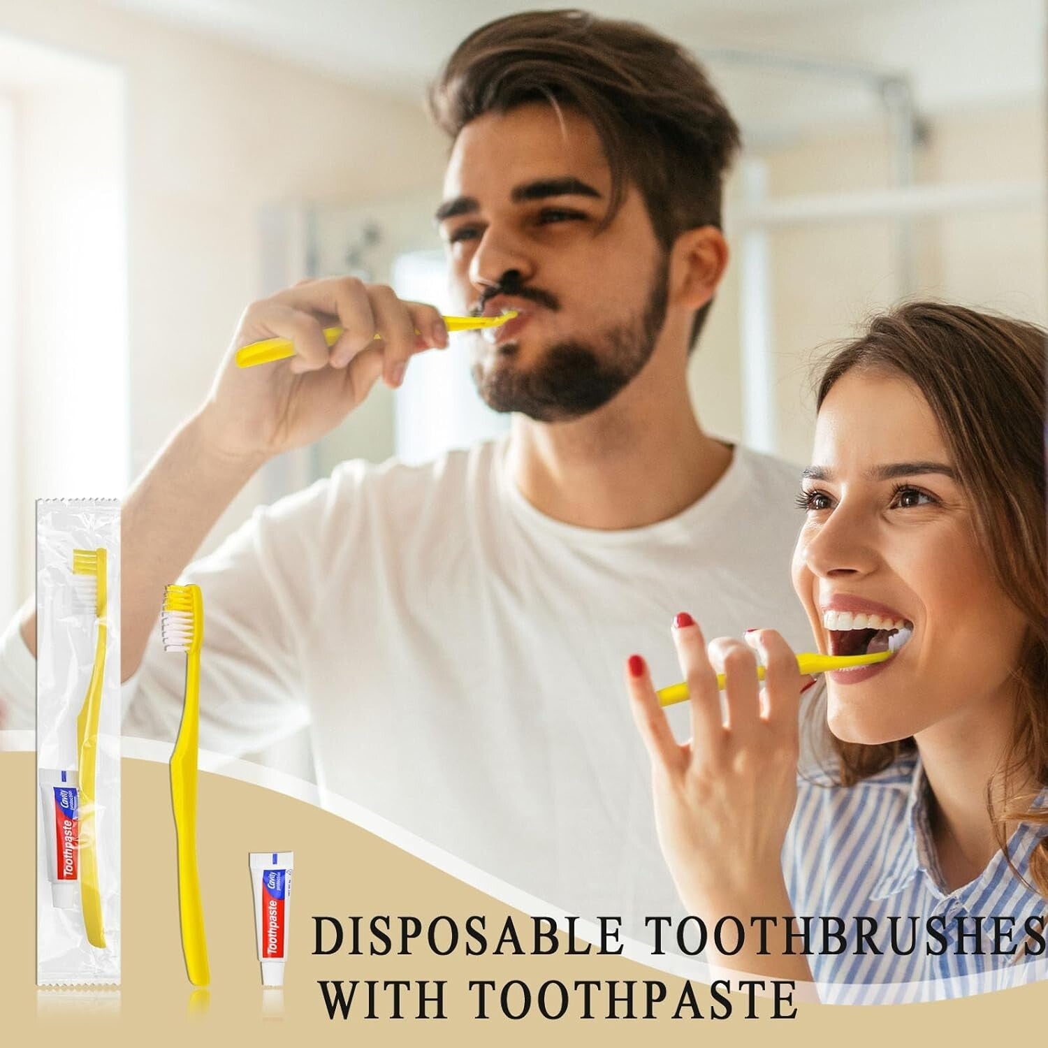 Economical 300 Pack Yellow Disposable Toothbrushes with Toothpaste for Charities