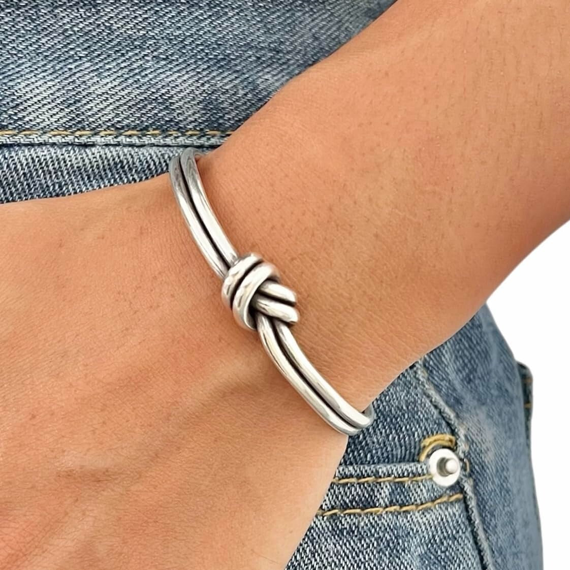 Sterling Silver Rustic Knot Cuff Bracelet - Perfect for Gifting, Size M-L & S-M