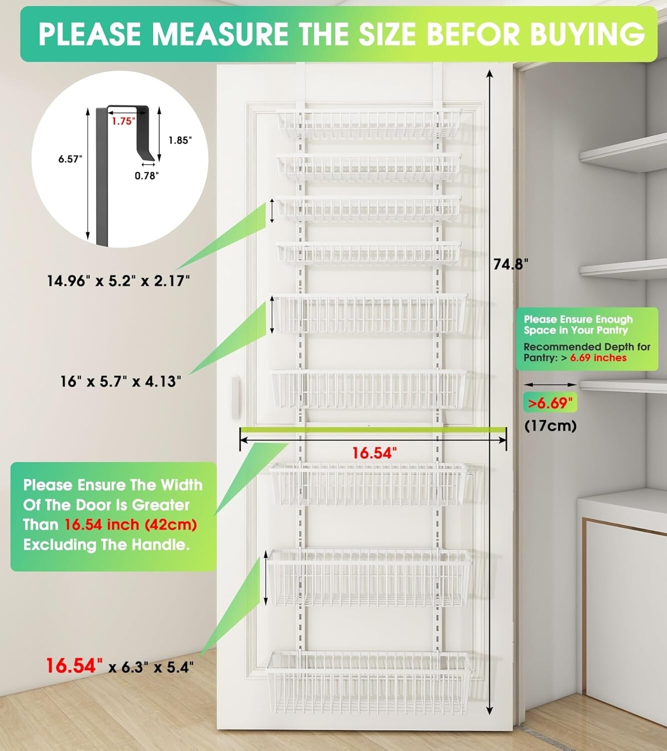 9-Tier White Hanging Shelves with Adjustable Baskets – Perfect for Pantry & More