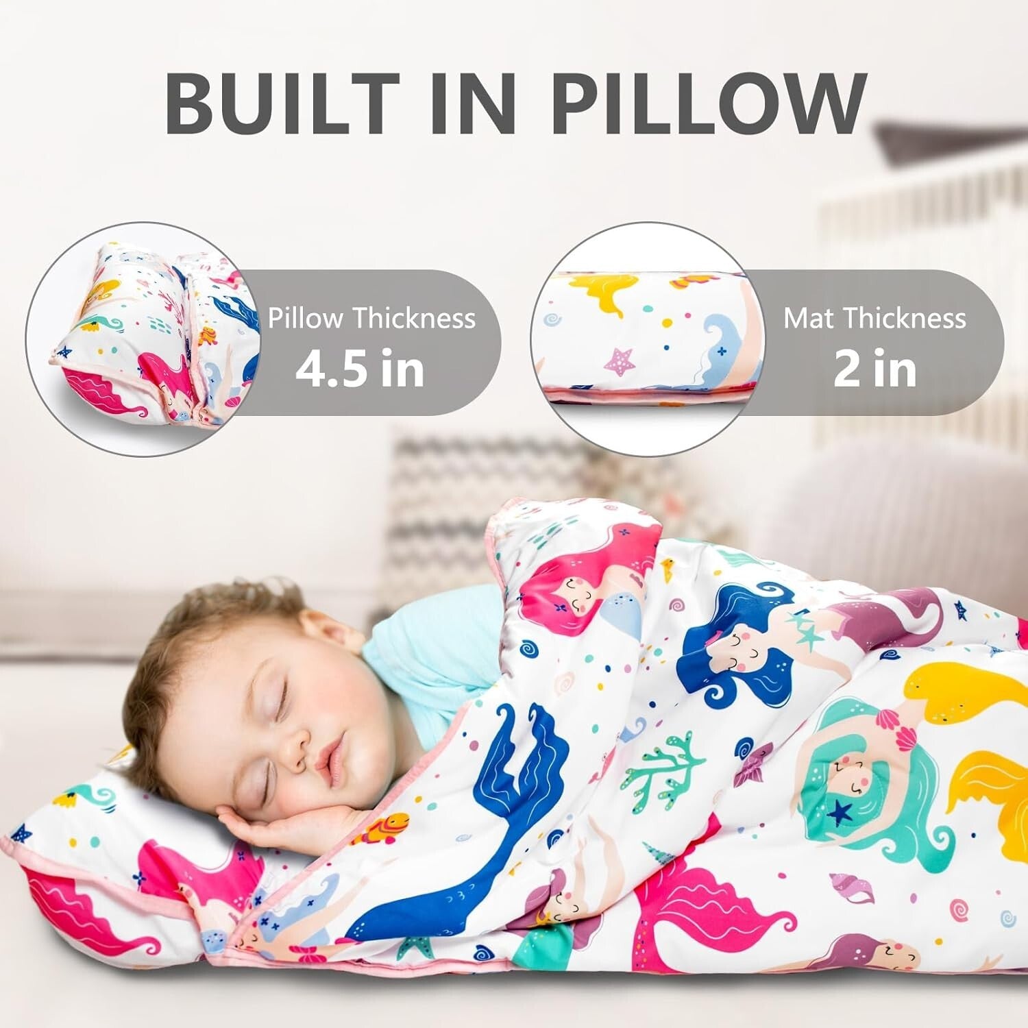 Cozy Machine Washable Nap Mat for Kids - Mermaid, Ideal for Preschool & Travel