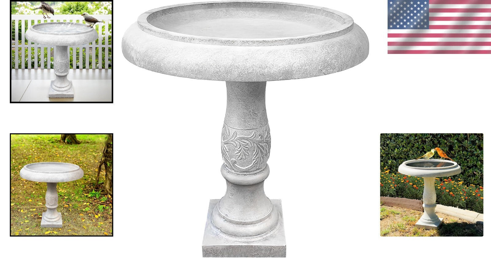 Classic 22.8" Concrete Birdbath with Flower Pattern - Durable Outdoor Beauty
