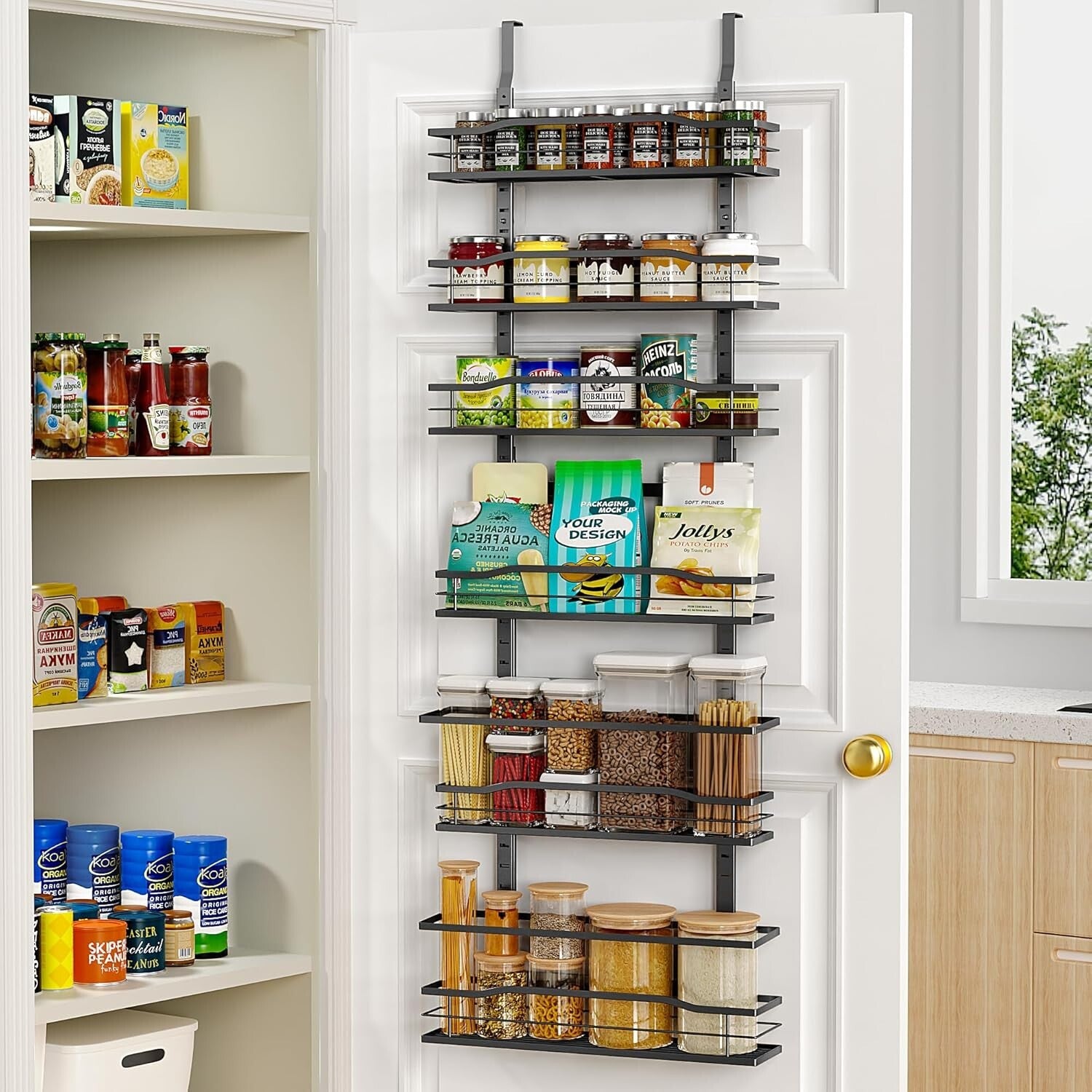 Adjustable Black Metal Pantry Organizer - 6 Layers for Kitchen & Home Essentials
