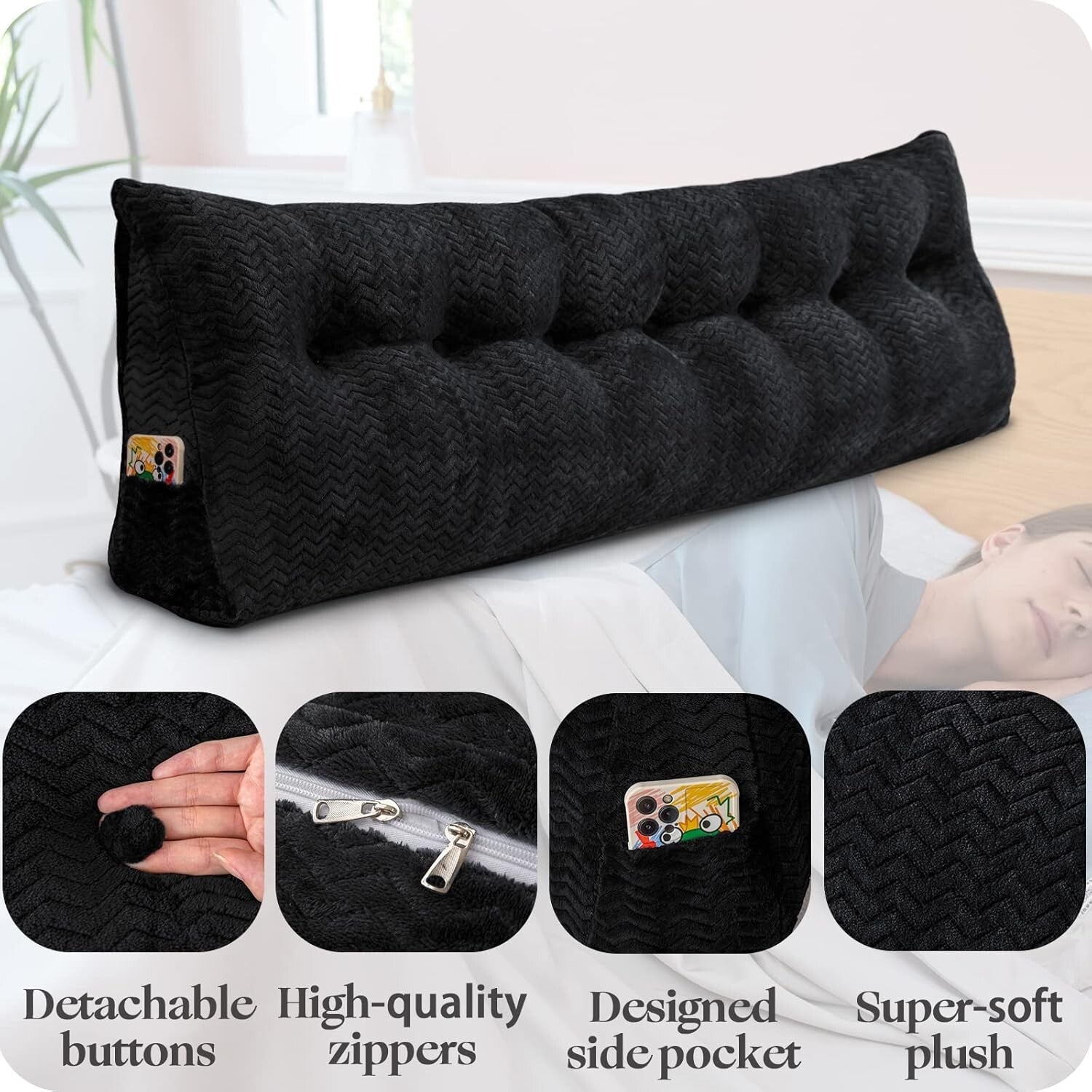 Ergonomic Large Wedge Pillow - California King Backrest for Reading & Relaxation