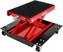 Load image into Gallery viewer, Wide Motorcycle Scissor Jack with Dolly - 1100 lbs Capacity for Easy Maintenance