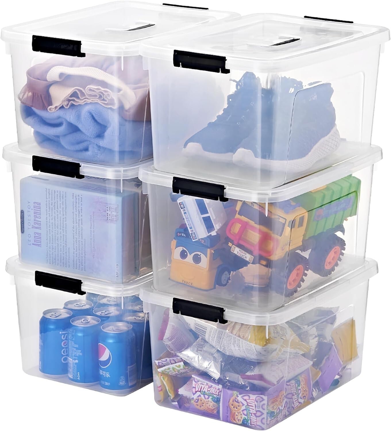 Durable 6-Pack 19 Quart Transparent Storage Bins with Handles for Easy Access