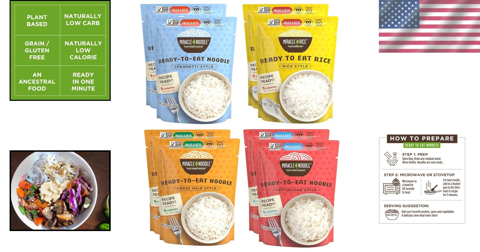 Ready-to-Eat Shirataki Noodles: 8-Pack of Angel Hair, Fettuccine, Spaghetti