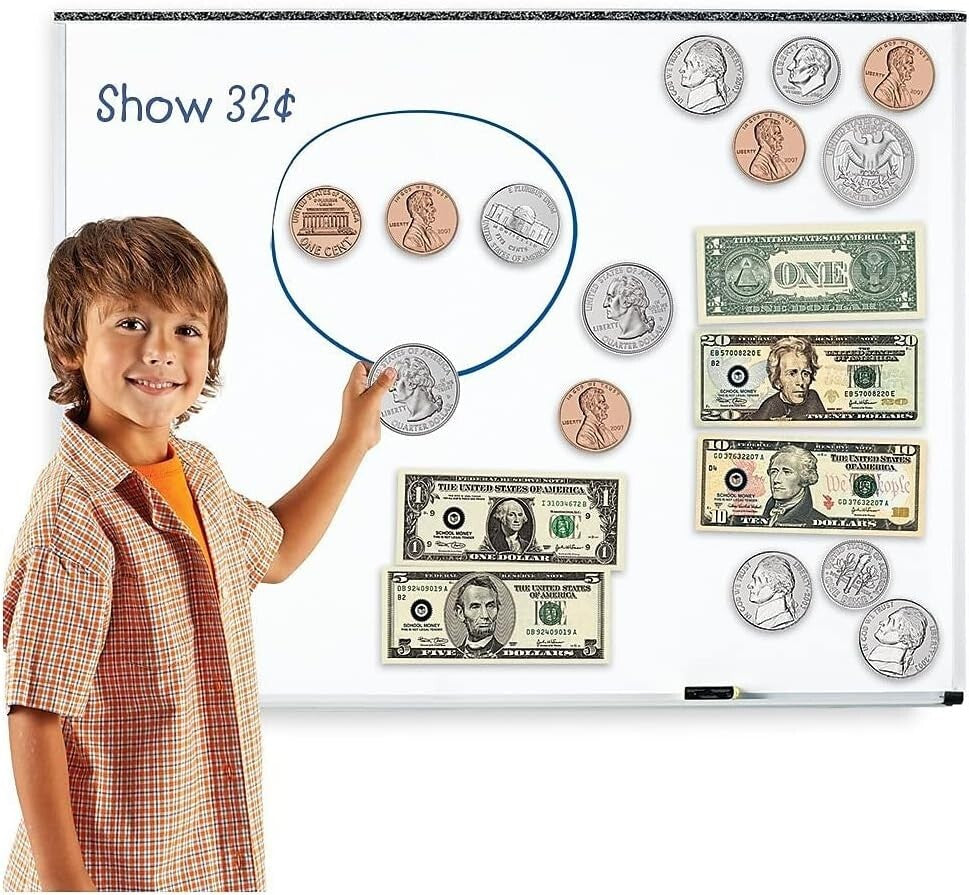 Classroom Essential - Double-Sided Magnetic Money for Teaching Kids Ages 5+