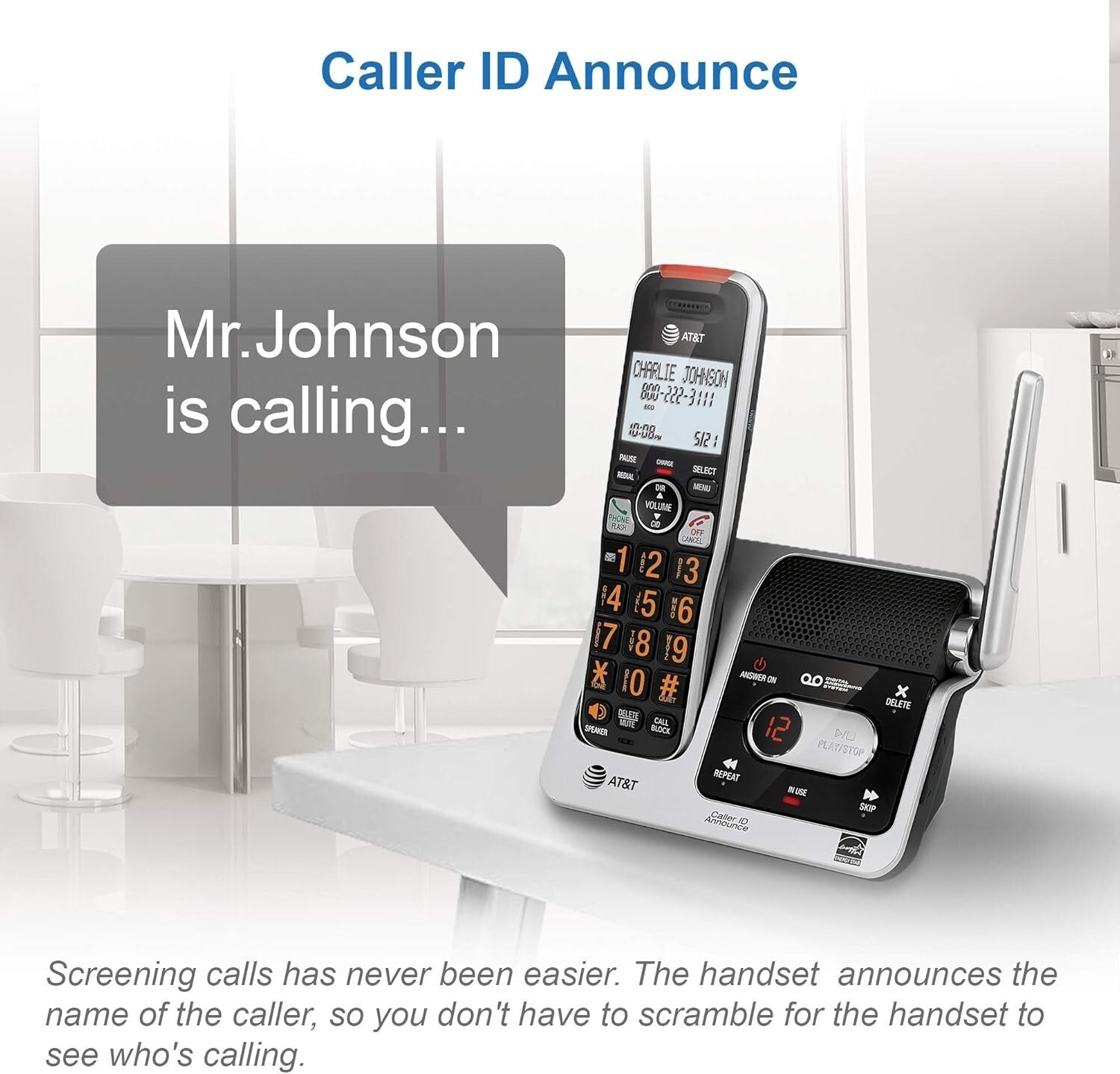 Innovative Silver/Black DECT 6.0 Cordless Phone with 22 Min Answering Machine