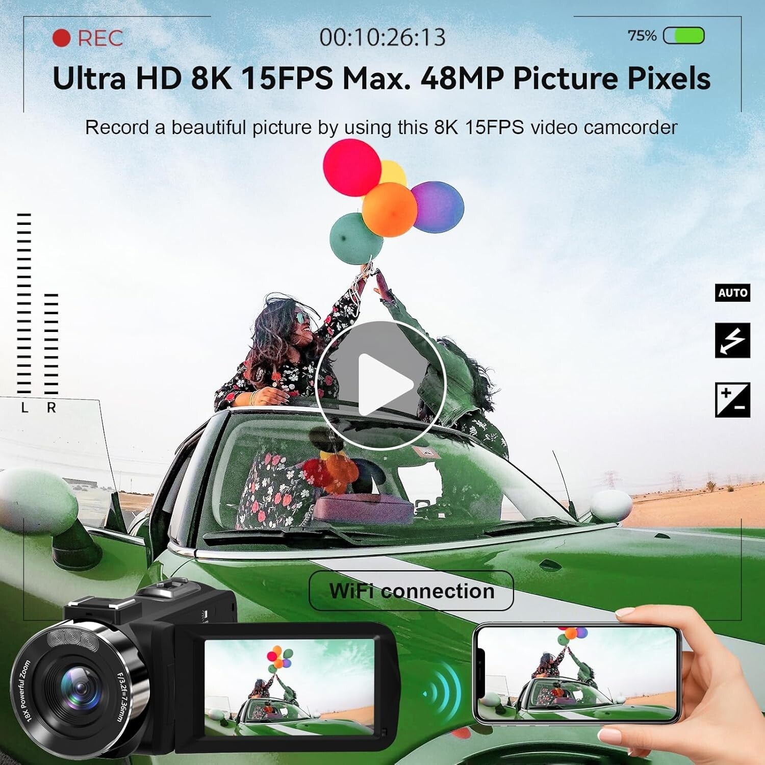 Lightweight 8K Vlogging Camera with WiFi & 18X Digital Zoom, Ideal for All Ages
