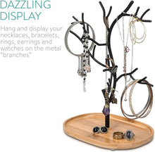 Load image into Gallery viewer, Fashionable Jewelry Organizer with Tree Design &amp; Freestanding Bamboo Dish Base