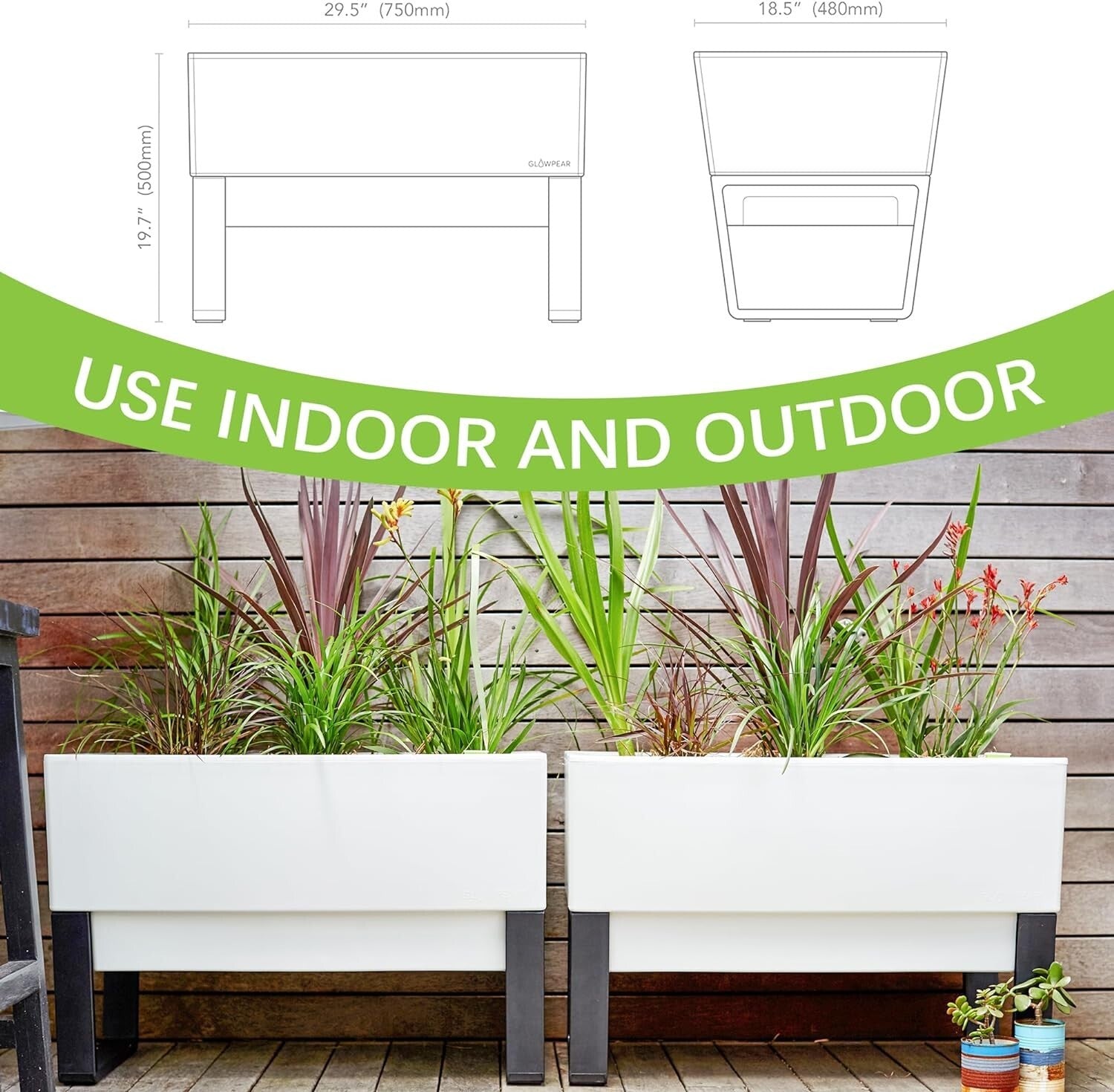 Elegant 29.5” Self-Watering Planter with Clip-on Drip Tray - Indoor/Outdoor Use