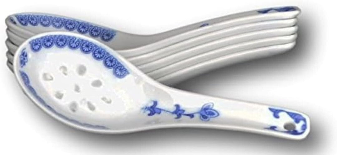 Elegant Blue & White Porcelain Bowls with Free Spoons - 10 pcs, 237ml Each