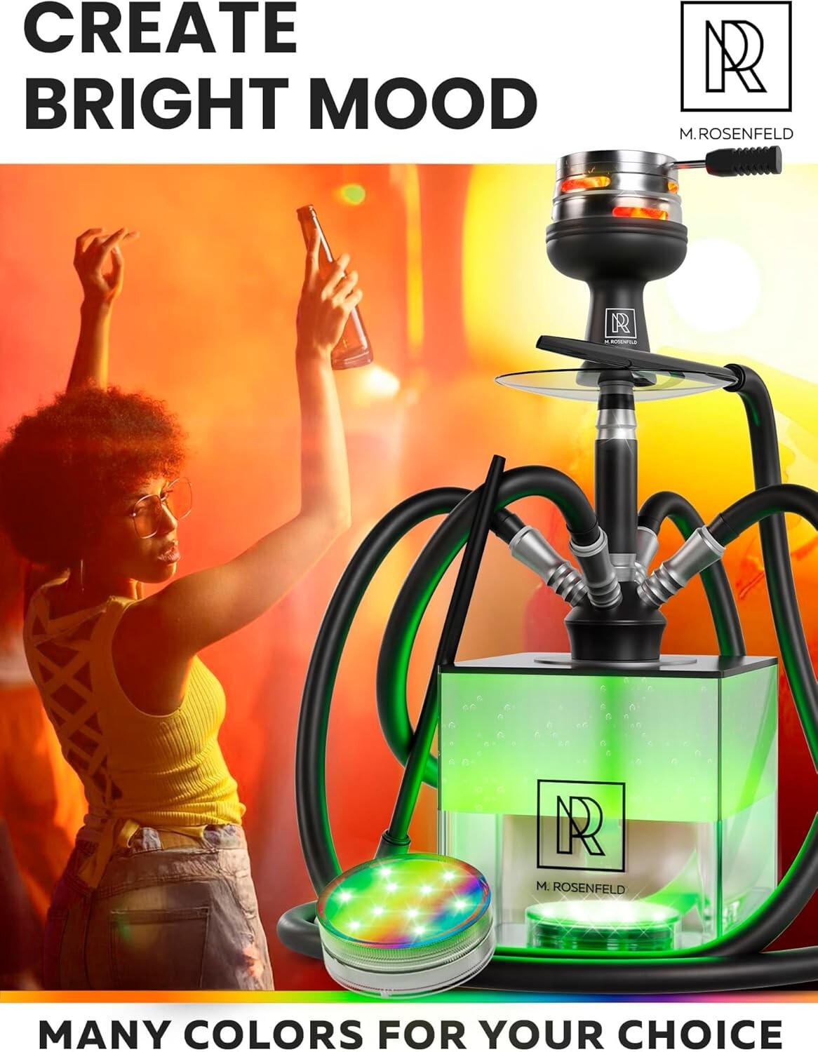 4 Hose Premium Hookah Set with LED Light - Complete Acrylic Kit & Accessories