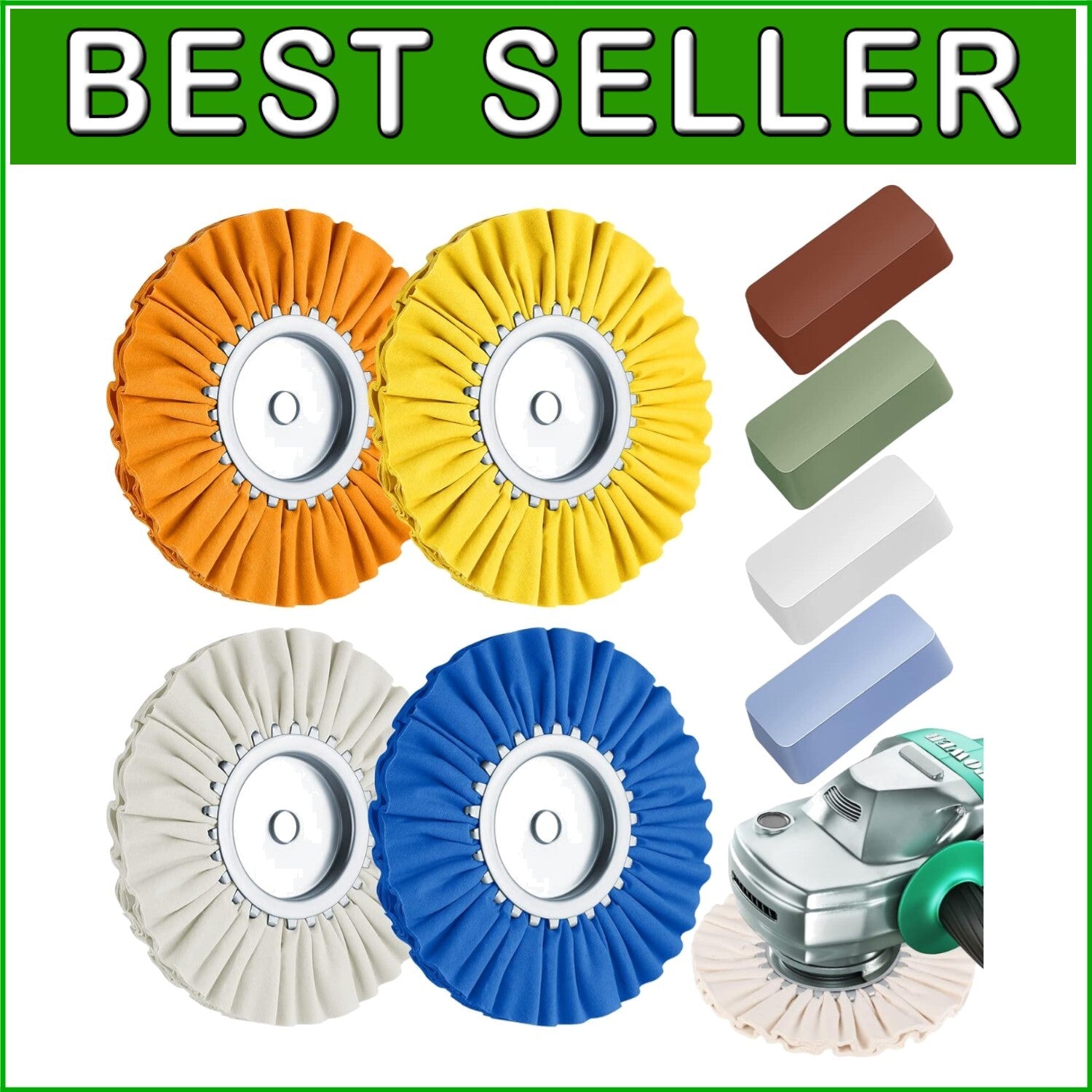 8-Piece Airway Buffing Wheel Kit for Angle Grinders - 8" Polishing Efficiency