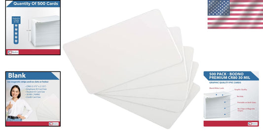 500-Pack Premium Graphic Quality PVC ID Cards - Perfect for All Printers