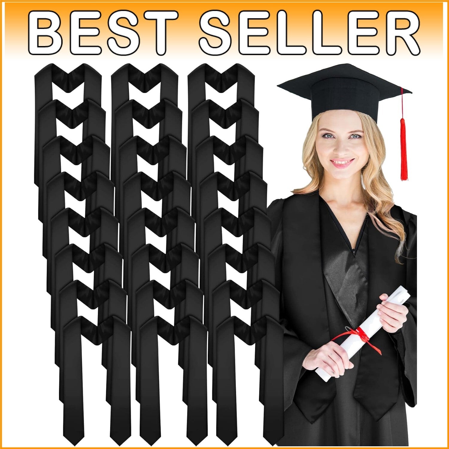 Classic 70-Inch Graduation Stoles - 24 Pack of Unisex Satin Celebration Attire