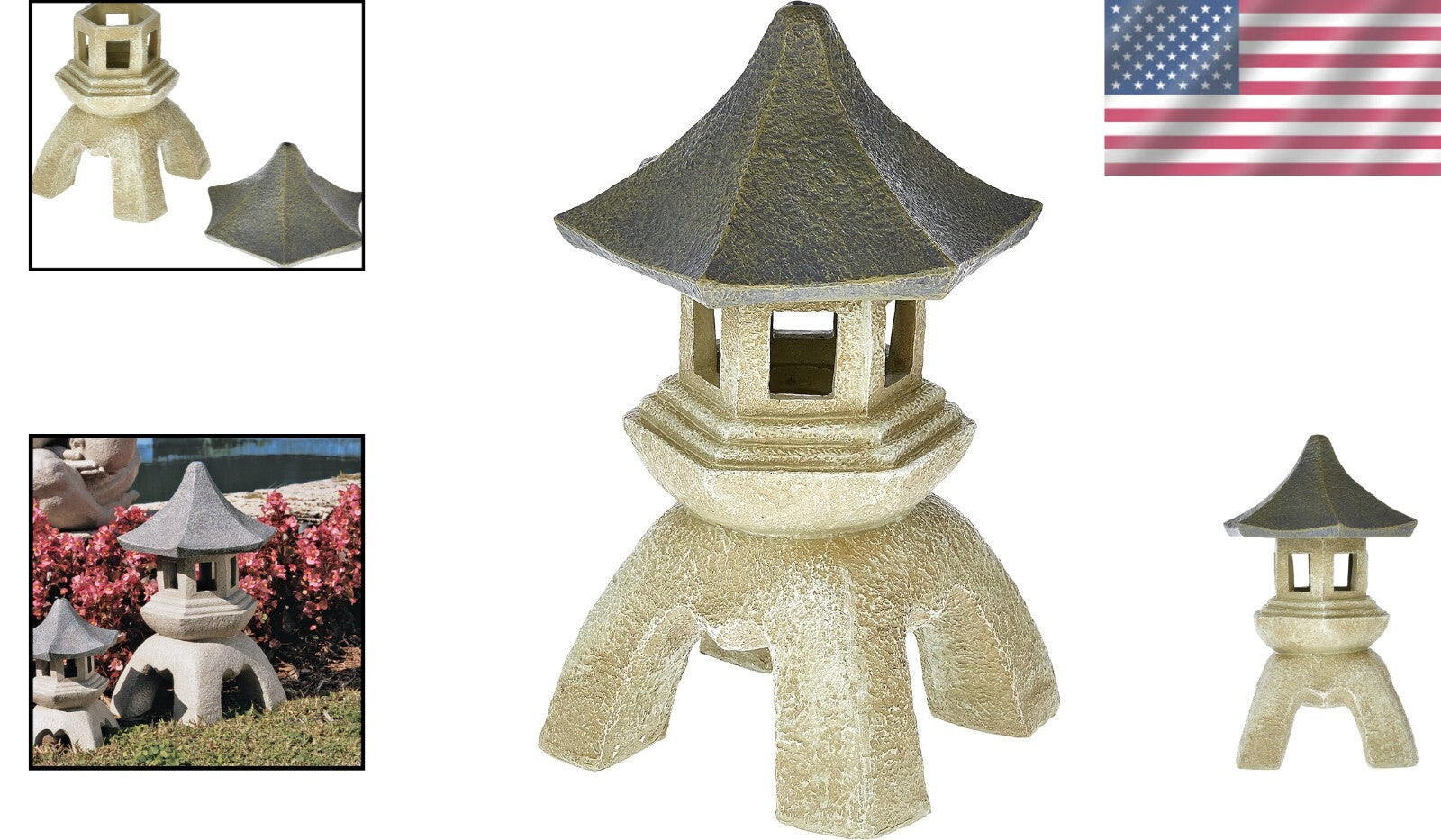 Elegant Two-Tone Stone Asian Lantern Statue - Indoor/Outdoor Serenity