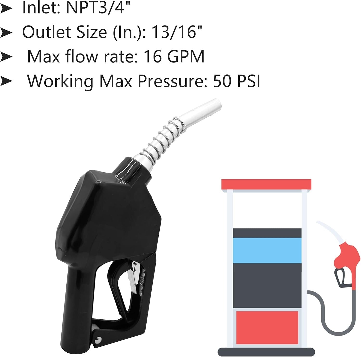 Efficient Automatic Black Fuel Nozzle 3/4" NPT for Diesel and Biofuel – 16 GPM