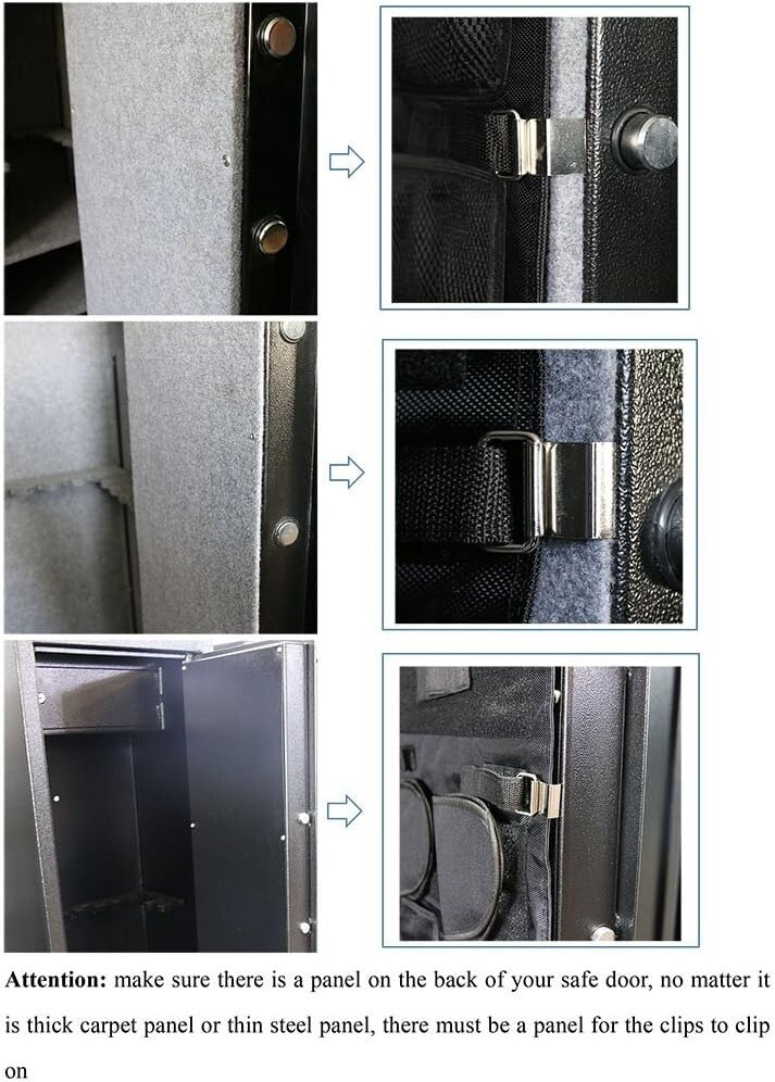Elegant Gun Safe Door Organizer with 15 Pockets, Easy Installation, Black Finish