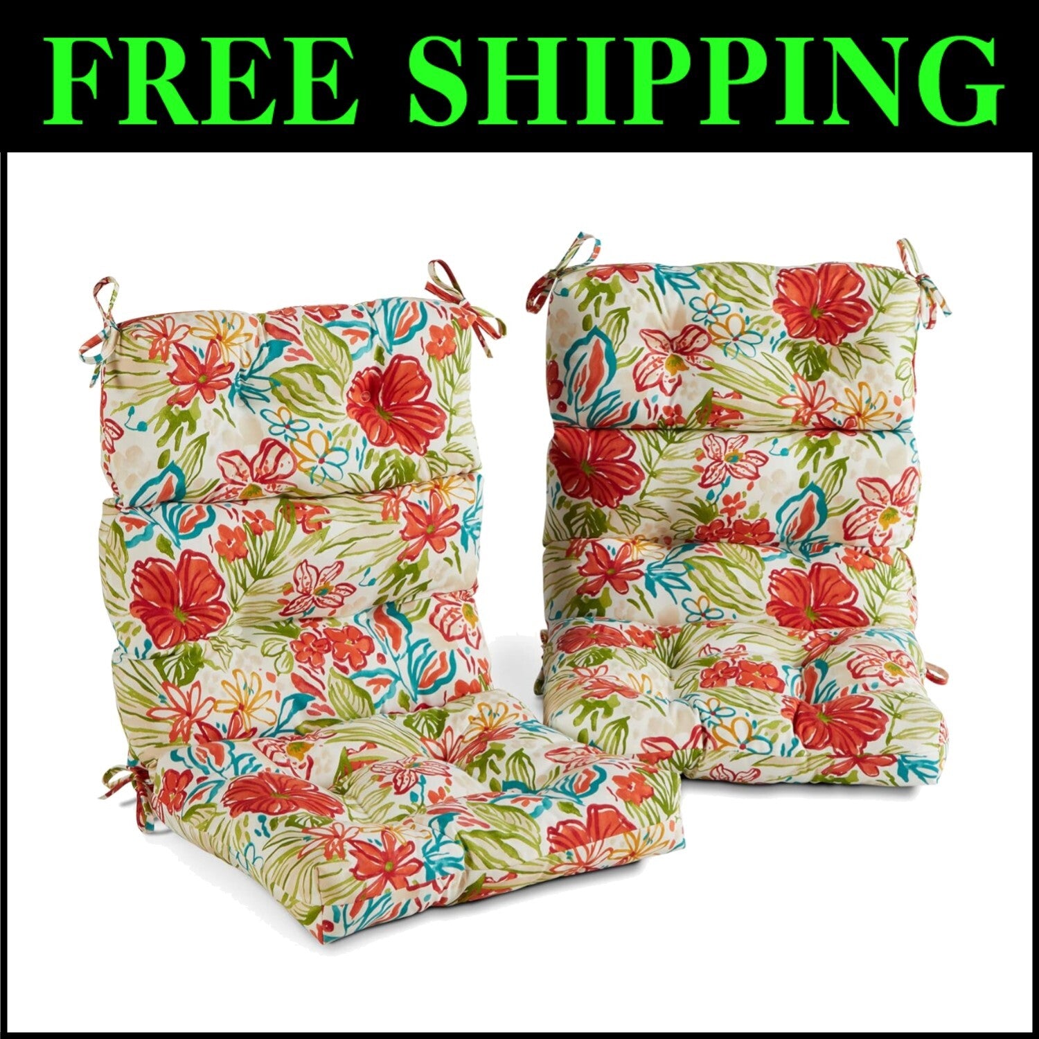Garden Floral High Back Chair Cushion Set, 2 Pieces - Fade & Stain Resistant